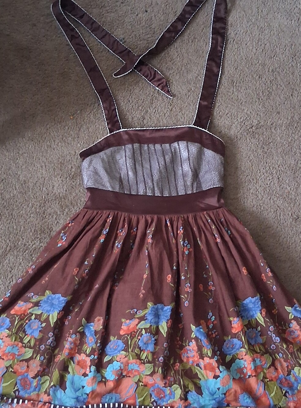 Brown Floral A-Line Sundress with Straps